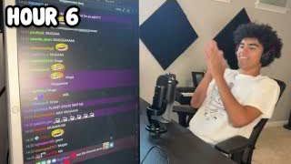 The presenter smiling and clapping, reacting to chat during his stream, with the game screen visible on the left.