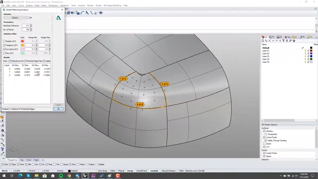 VSR analysis reveals poor tangency and curvature on the central blend surface before optimization.