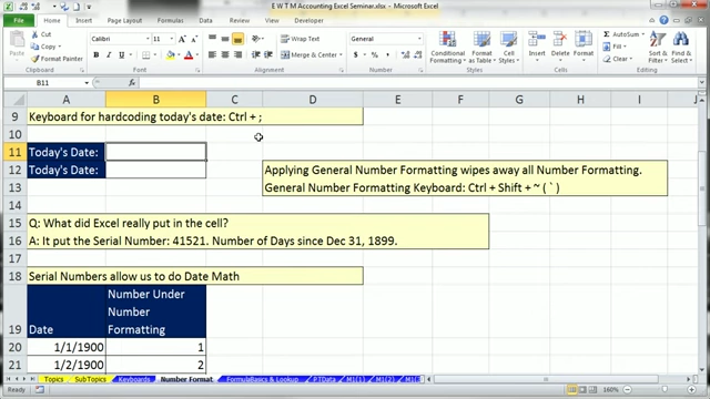 Excel showing the serial number representation of a date, illustrating the 'facade' concept