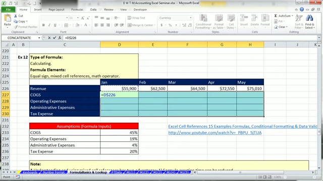 An Excel budget template demonstrating mixed cell references for efficient formula copying across a grid