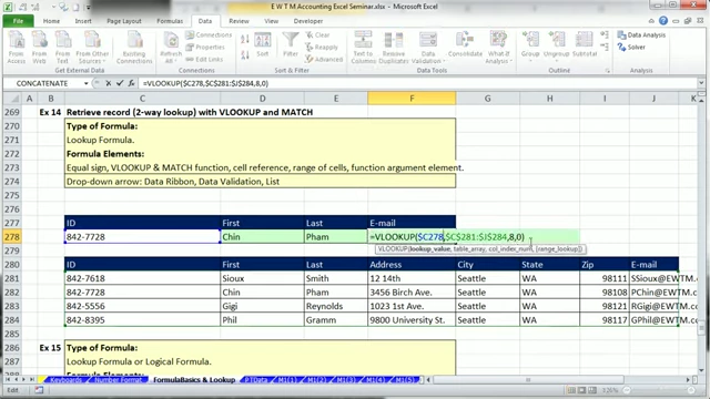VLOOKUP function displaying its arguments, illustrating a 2-way lookup with MATCH for dynamic column selection