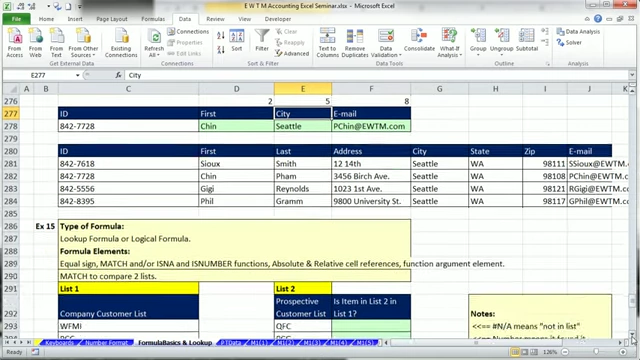Comparing two lists in Excel to identify common or unique items using lookup functions