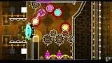 Geometry Dash gameplay featuring brown-toned gears and obstacles