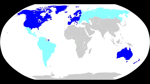 Map highlighting Western countries where VTubing is less mainstream than in the East.