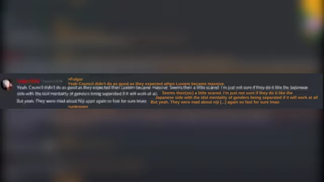 Screenshot of a Discord message from Fulgur commenting on Hololive Council's performance.