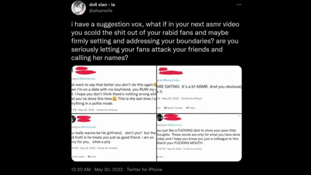A tweet criticizing Vox Akuma for not scolding his "rabid fans" and setting boundaries.
