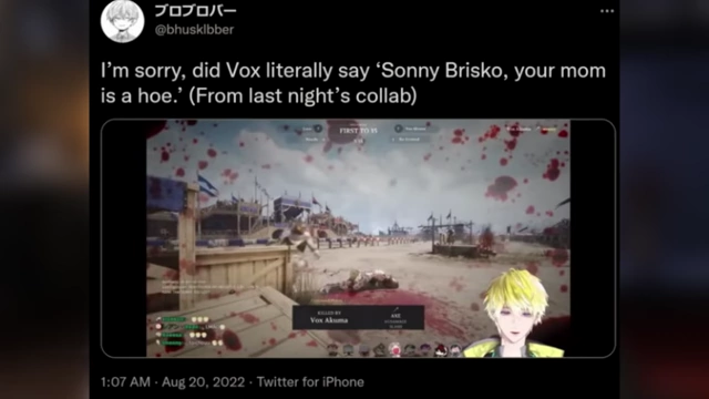 A tweet asking if Vox Akuma literally said "Sonny Brisco, your mom is a hoe."