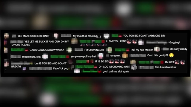 Screenshots of explicit and highly sexualized comments from Vox Akuma's stream chat, demonstrating fan behavior.
