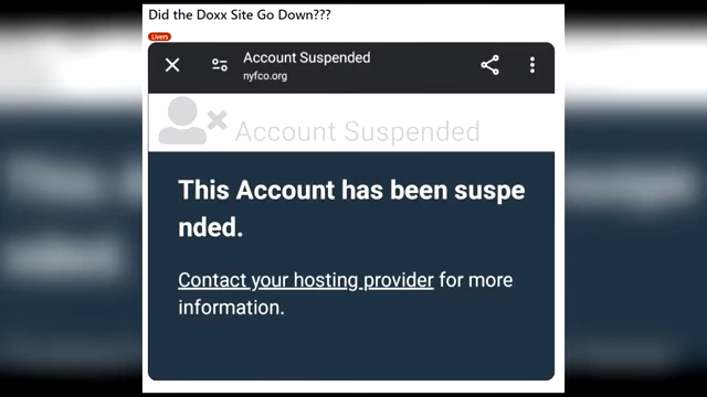A screenshot of "Account Suspended" for nfco.org, a Japanese doxxing site dedicated to VTubers.