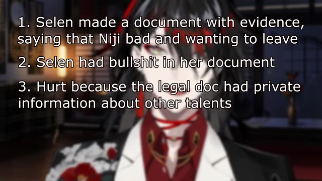 A screenshot from Vox Akuma's stream with text summarizing his claims about Selen Tatsuki's legal document.