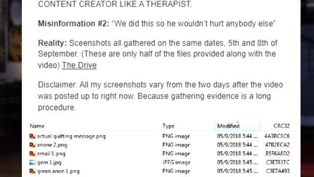 A screenshot of a Google Drive folder showing alleged evidence files related to past accusations against "Vade," Vox Akuma's previous identity.