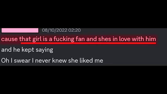 A Discord DM screenshot from Ramu confirming the fan was "in love with him."