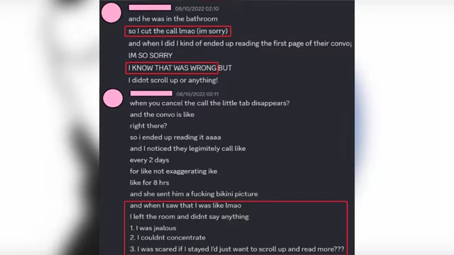 A Discord DM screenshot from Ramu describing finding Vox Akuma's texts with the cosplayer and his subsequent lie about cutting off communication.
