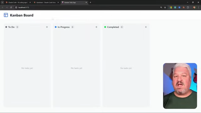 The initial, empty Kanban Board UI of the React to-do application.