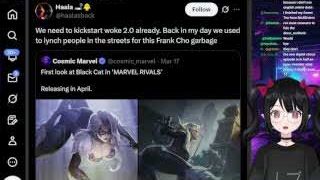 Tweet from "Hasla" complaining about Black Cat's design in Marvel Rivals