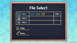 The file select screen for the game Bits & Bops, showing three save files and the options to copy or erase files