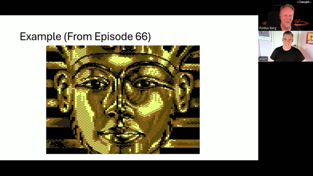 A C64 screen demonstrating the 'Escos' effect, showcasing sprites filling the entire screen beyond the traditional borders