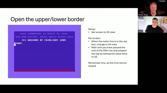 The C64 BASIC screen demonstrating the expansion of the lower border