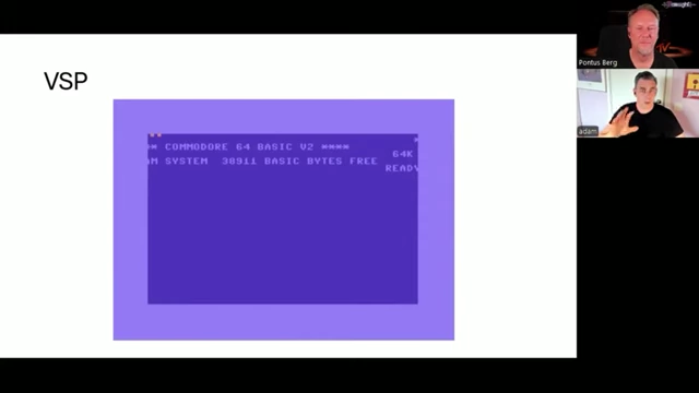 Virtual Screen Position (VSP) applied to the BASIC screen, highlighting the horizontal shift and the characteristic top-left glitch