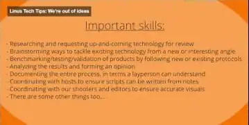 Slide showing important skills for LTT writers