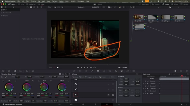 DaVinci Resolve interface demonstrating softening mask edges for seamless blending