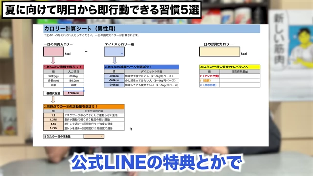 推奨されるカロリー計算シートの例