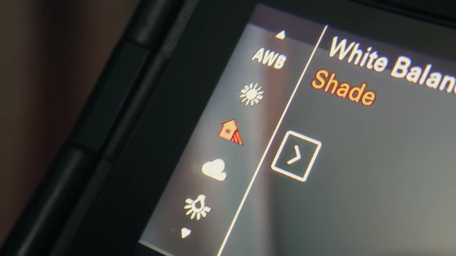 Camera menu displaying white balance presets like Sunny, Shade, Cloudy