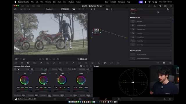 DaVinci Resolve color page interface showing raw footage before Dehancer application