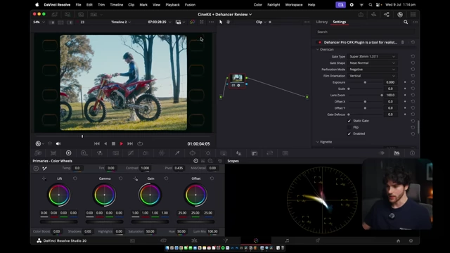 Dehancer plugin settings for overscan, creating a vintage film camera look with borders