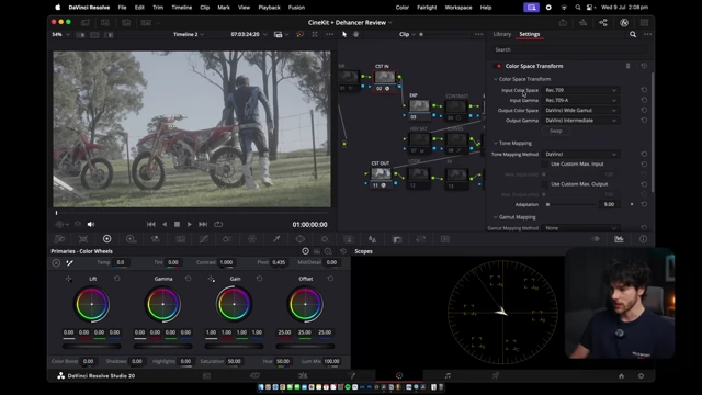 Setting the input color space and gamma to Sony S-Gamut3.Cine / S-Log3 in the CST node