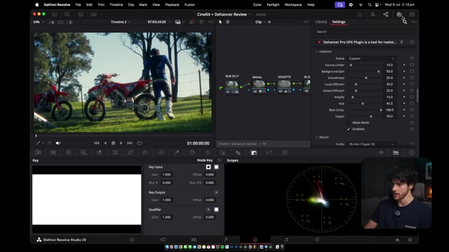 Dehancer's halation and bloom settings integrated into the CineKit effects node