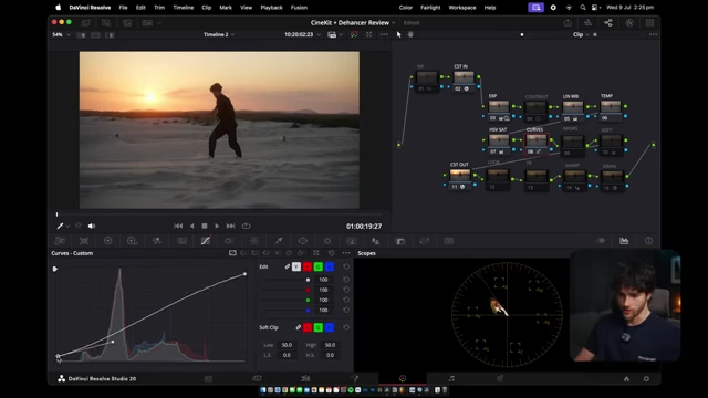 Adjusting curves for highlight roll-off and black lift for a clean S-curve in the sunset grade
