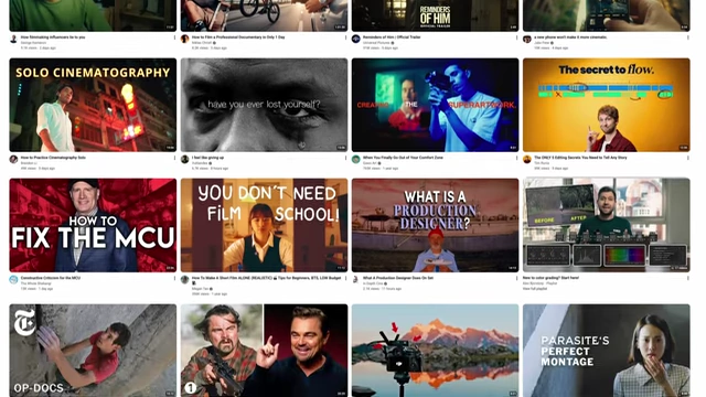 Example of a YouTube homepage for a "mirror account" trained on a specific niche like filmmaking