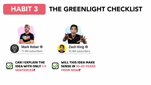 Greenlight checklist criteria from Mark Rober and Zach King