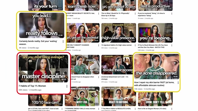YouTube channel showcasing overperforming videos marked by yellow and red outlines
