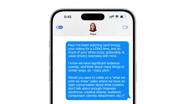 Example of a direct message proposing a collaboration idea to a creator peer