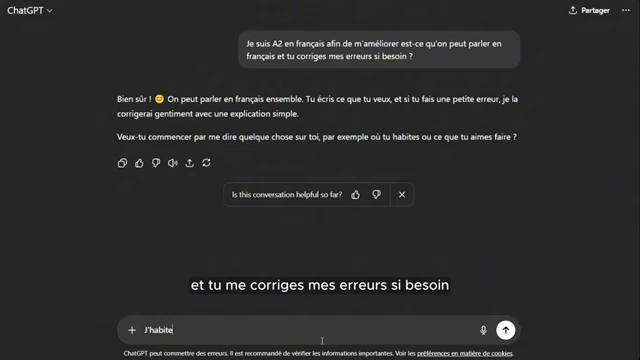 Initial ChatGPT prompt to start a French conversation and get corrections