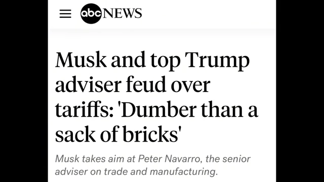 ABC News headline about Elon Musk and Trump adviser feuding over tariffs.