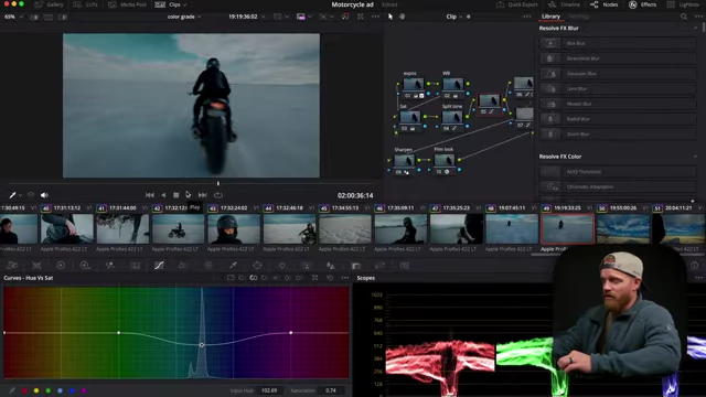 Adjusting blue saturation in curves for specific drone footage after applying the main grade