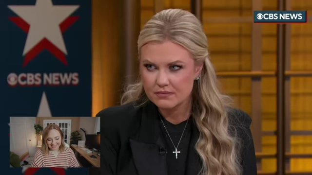 Erika Kirk displays a stern facial expression during an interview, shifting her demeanor to convey anger.
