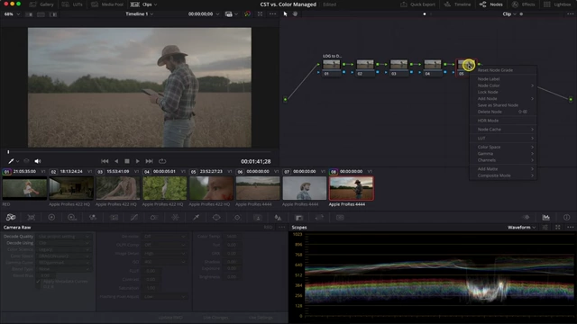 Node tree setup for the Color Space Transform (CST) workflow