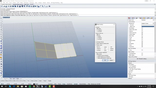 Rhino3D MatchSrf Command Options