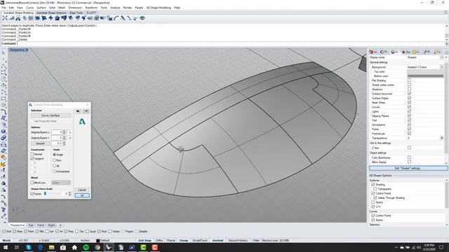 Trimmed edge surface with control points maintaining desired distribution