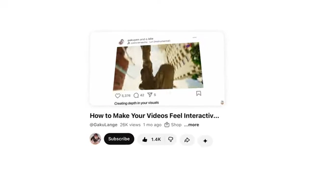 A YouTube video thumbnail and title: "How to Make Your Videos Feel Interactive with Depth" demonstrating a BTS breakdown of a creative concept.