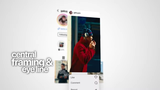 An Instagram post displaying a visual tip on "central framing & eye line" as a repurposed piece of content.