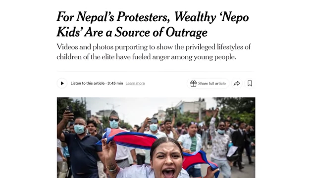 News article headline about "Nepo Kids" fueling outrage in Nepal