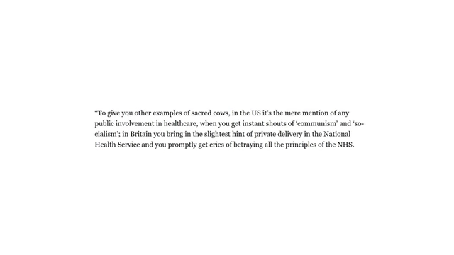Text slide explaining "sacred cows" in policy for different countries