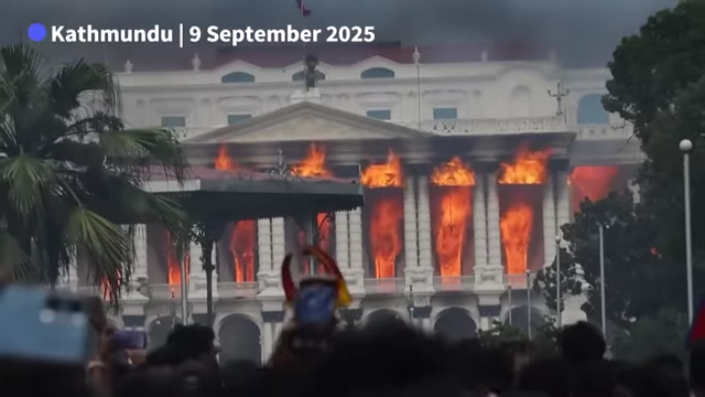 Nepal's parliament building on fire during protests