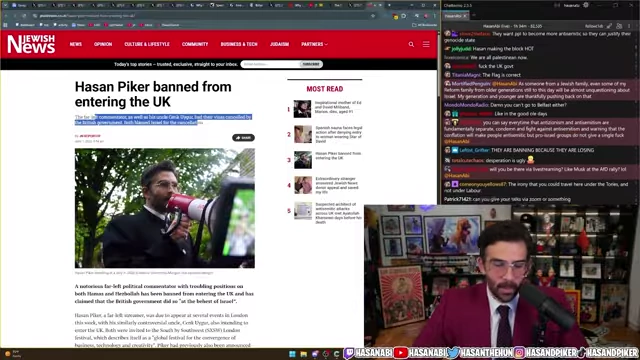 Article on Hasan Piker banned from entering the UK