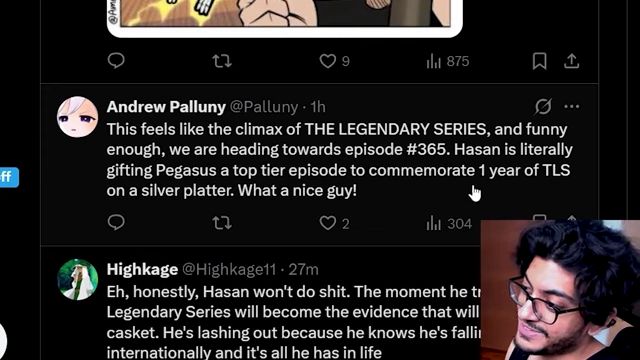 Tweet from Andrew Palluny calling the current situation the climax of The Legendary Series